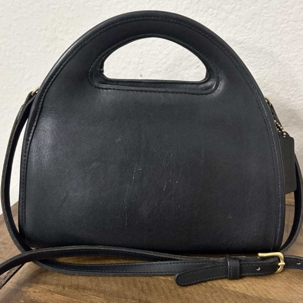COACH Vintage 9942 Carousel Black Crossback Top Handle Half Moon Bag Rare